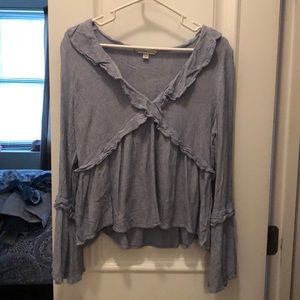 Striped bell sleeve blouse